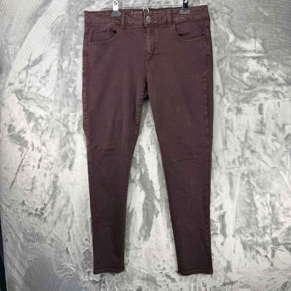 American Eagle Super Stretch X Jegging Burgundy Maroon Skinny‎ Jean WMNS 14 Long